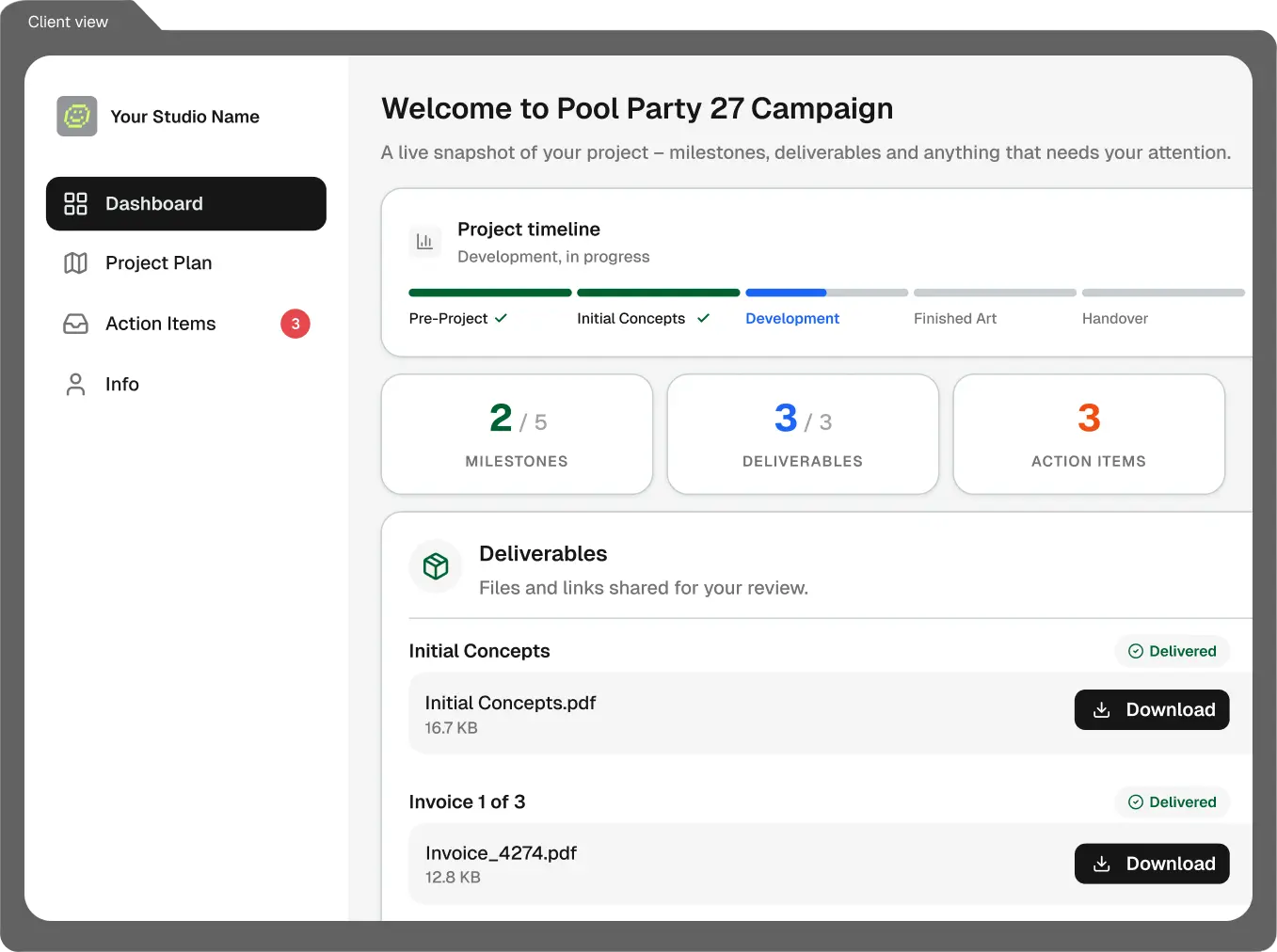 Client Portal dashboard view
