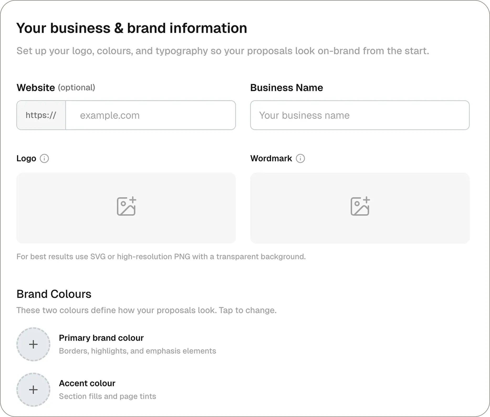 Branded proposal with business colours, logo, and professional layout