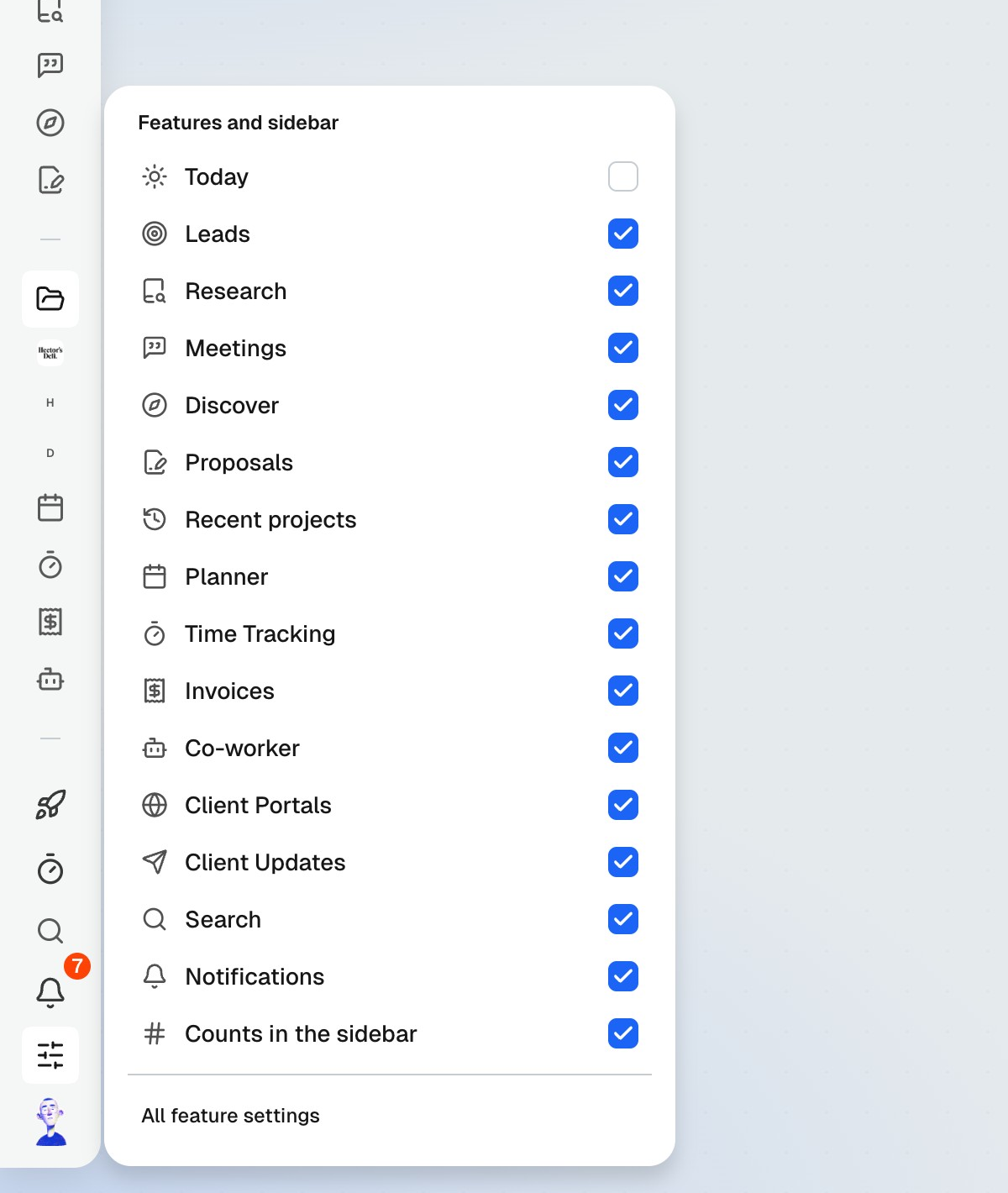 The Customise panel in the sidebar
