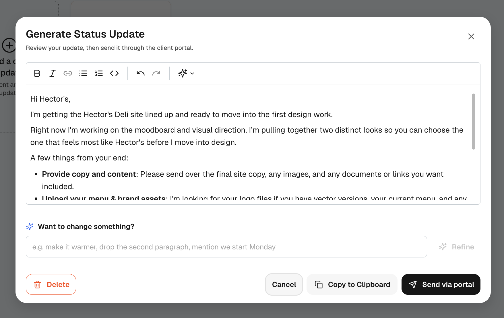 Generating a status update