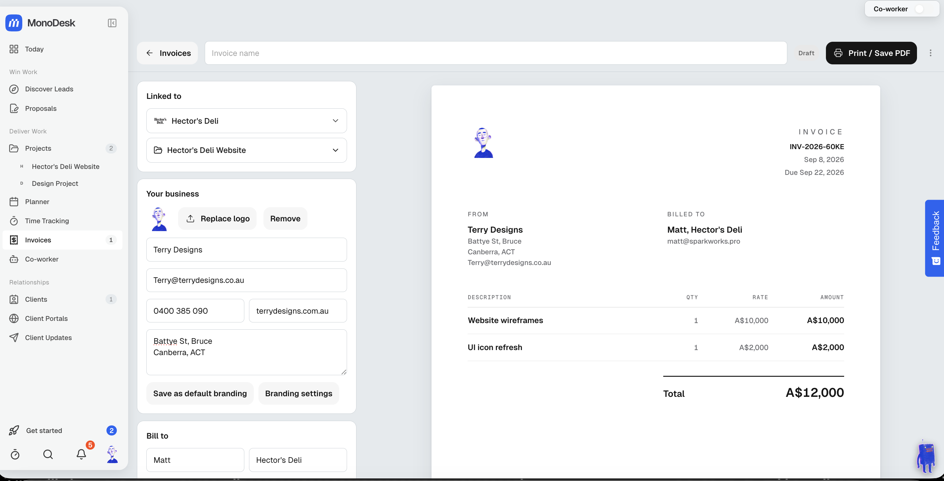 The invoice editor