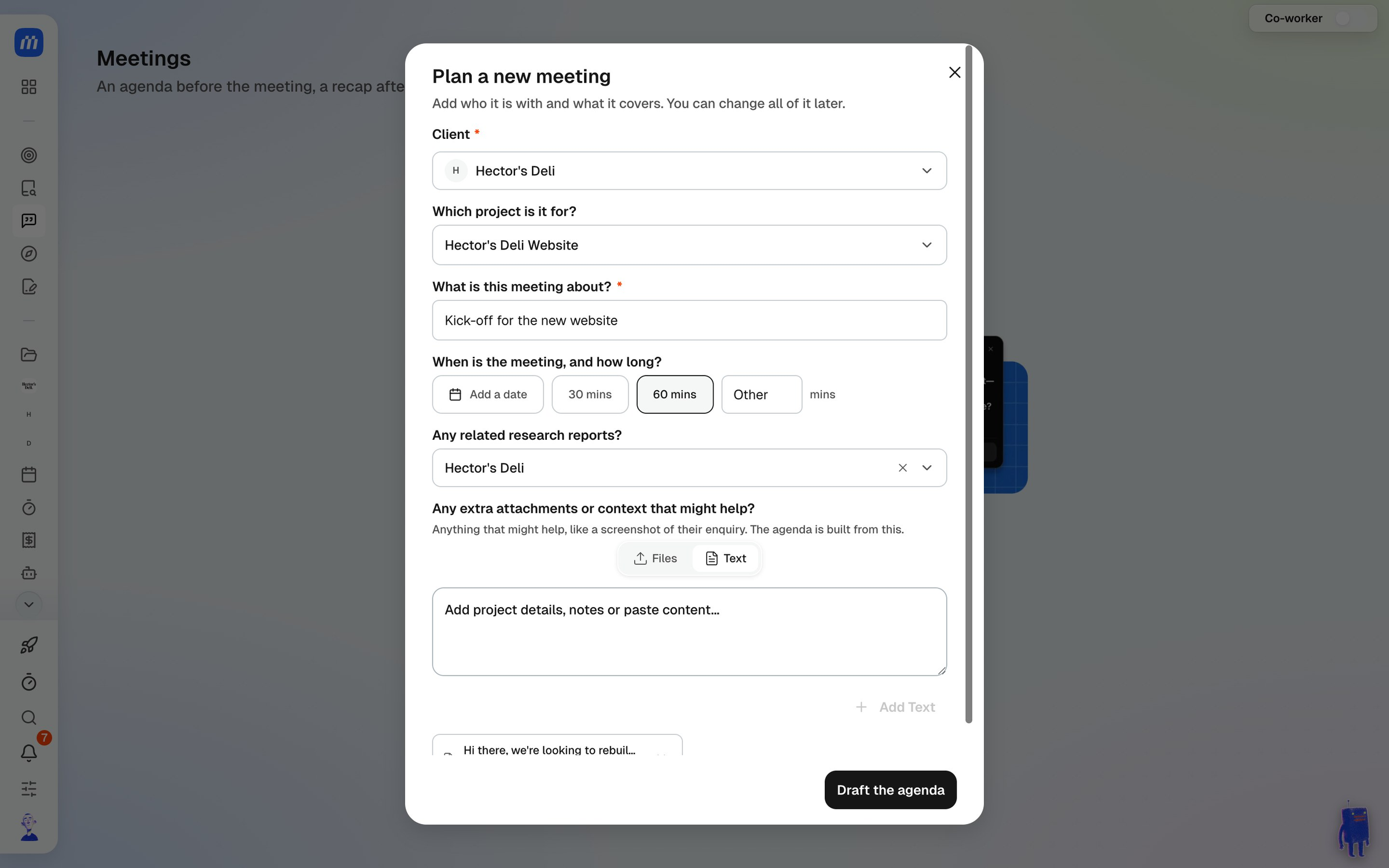 The Plan a new meeting form