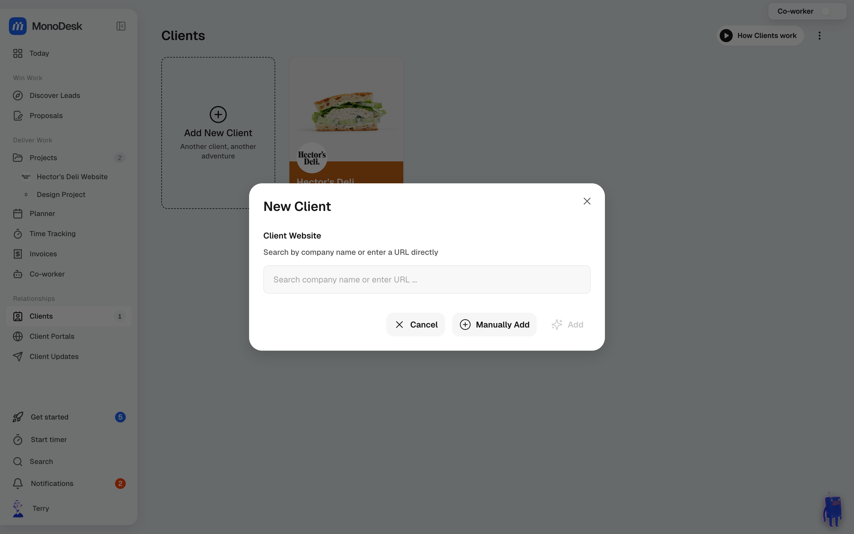The New Client modal