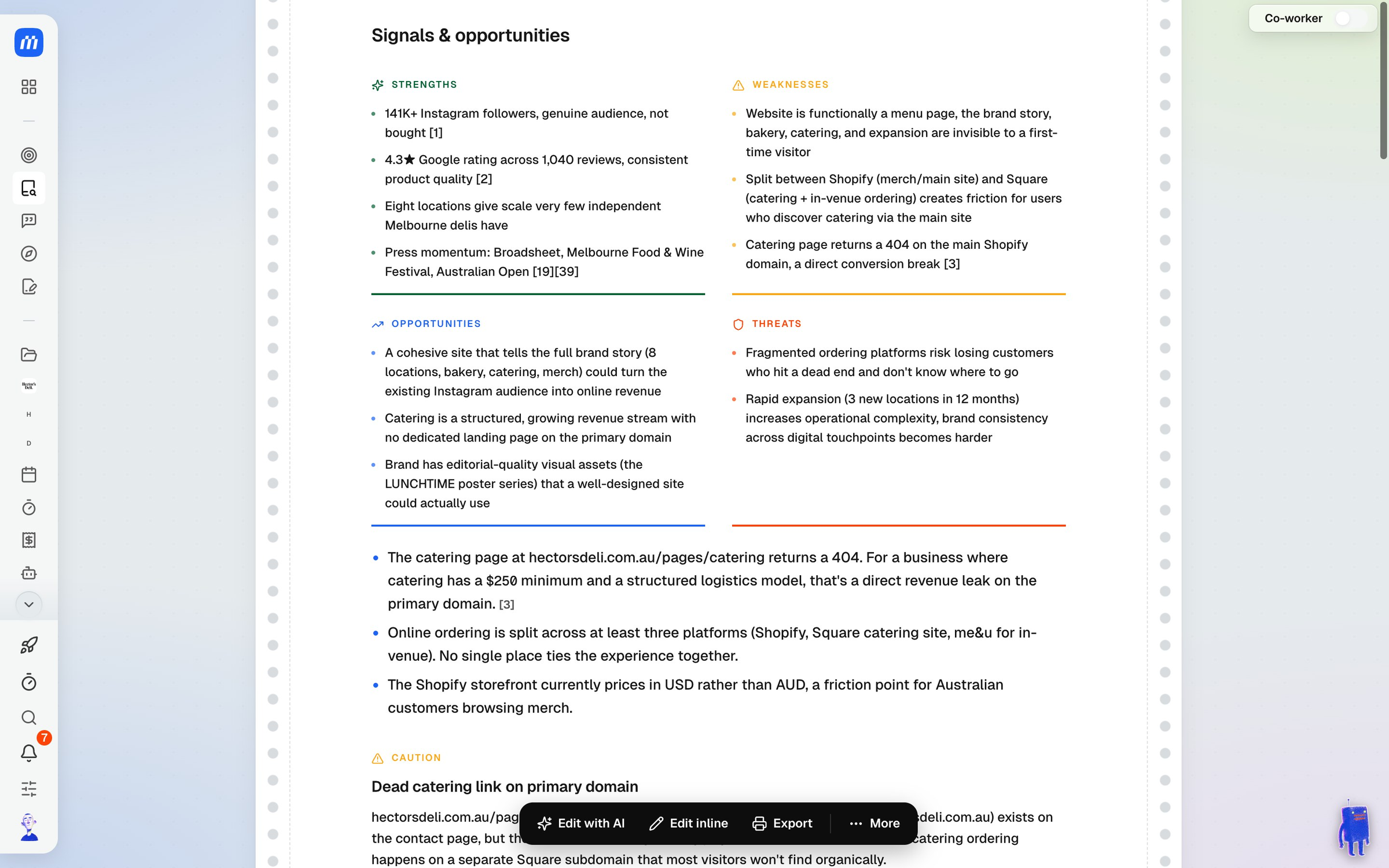 The signals and opportunities section