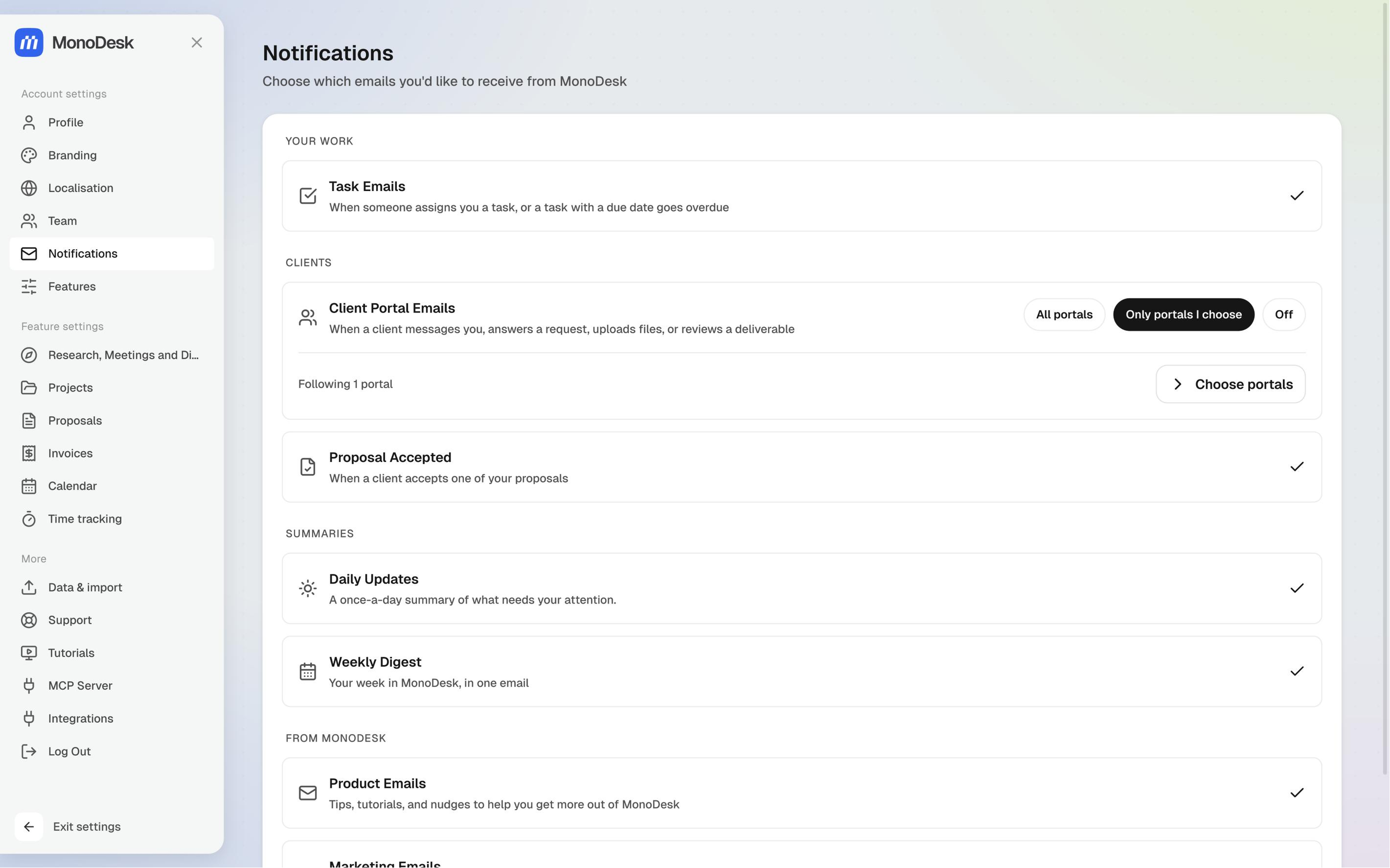 Settings → Notifications
