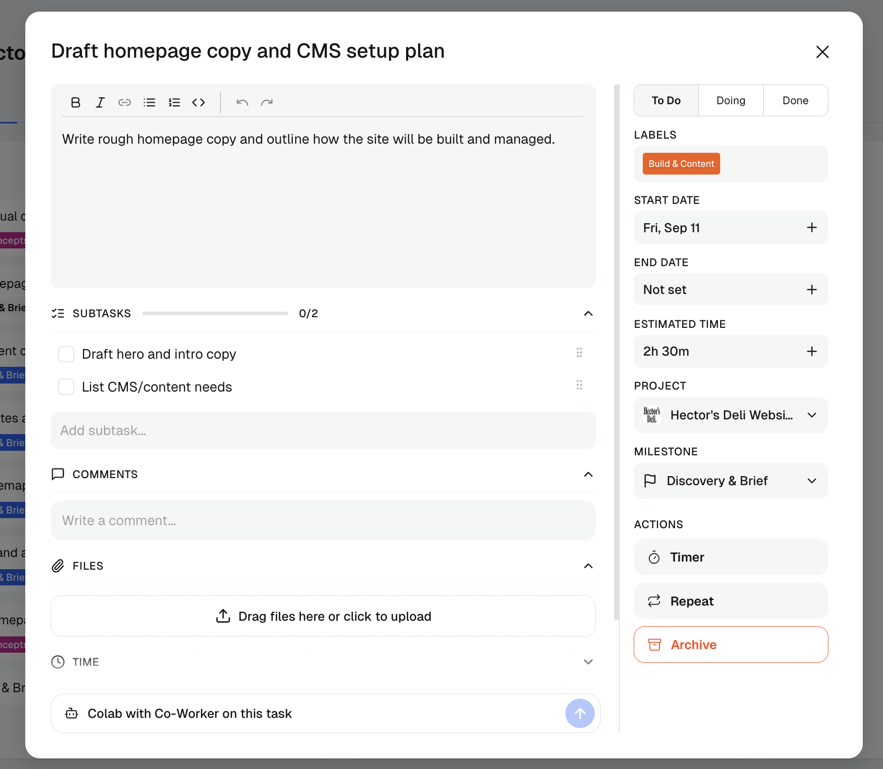 An open task