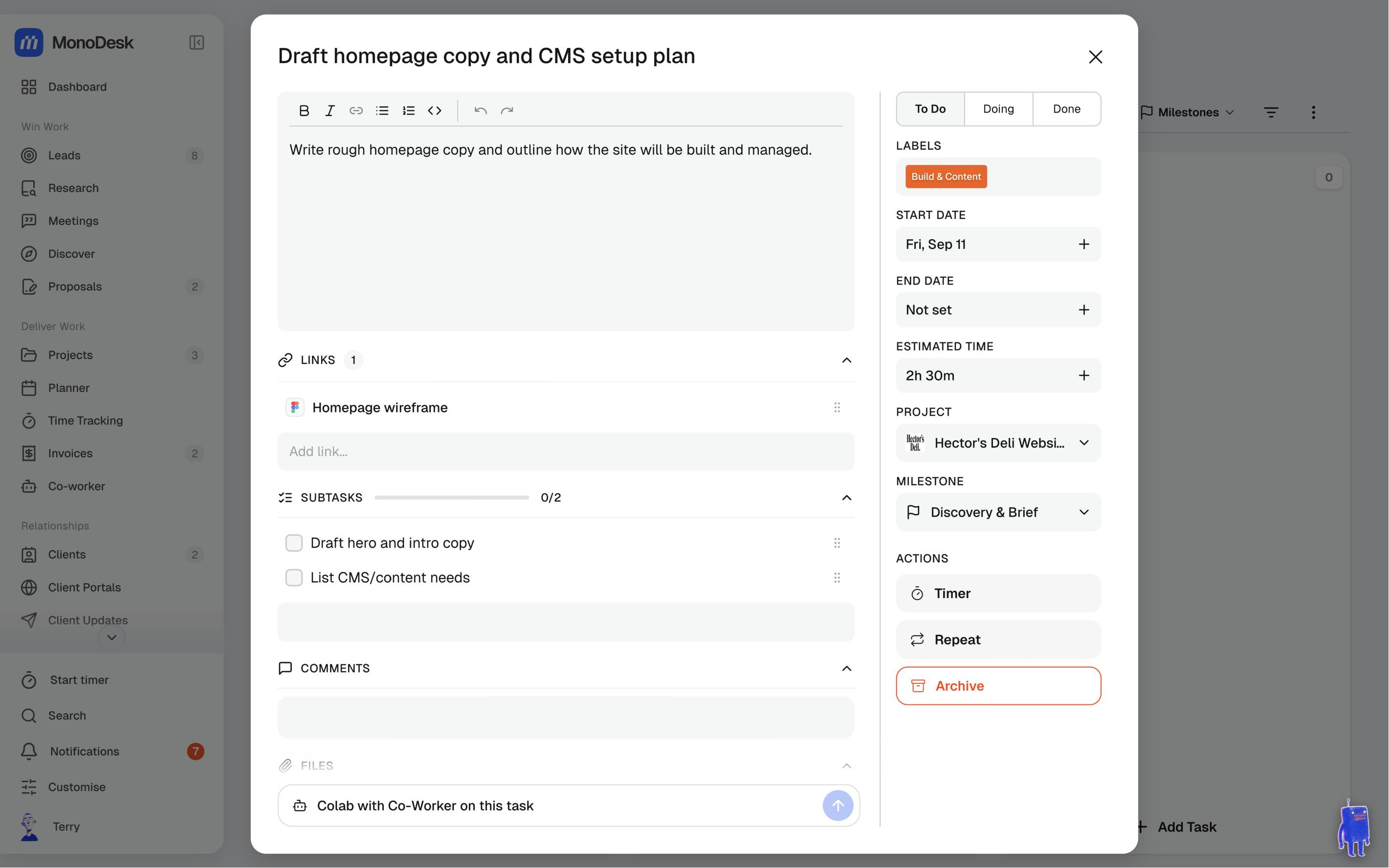 A task's Links section with a saved Figma link