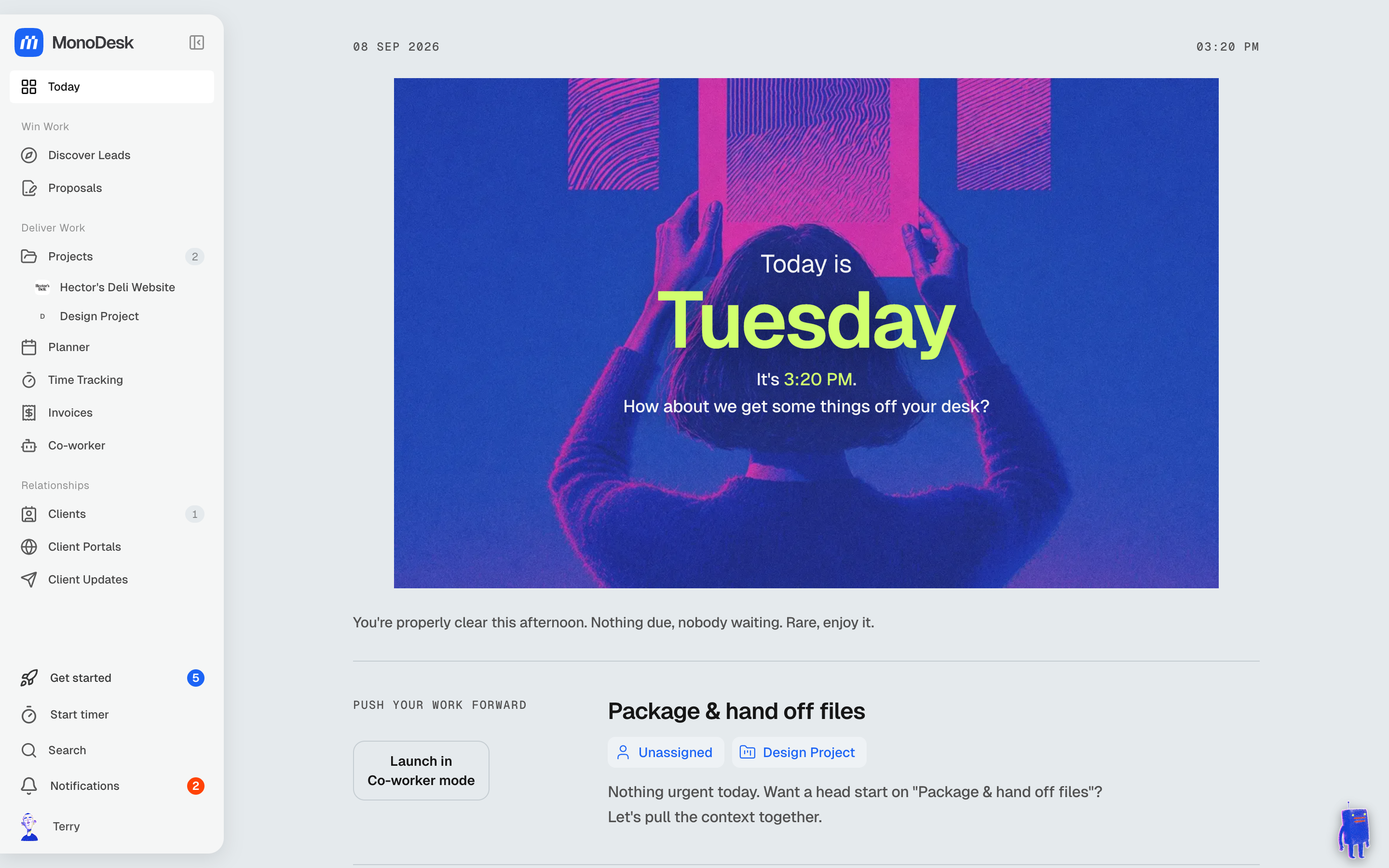 The Today page, your daily starting point